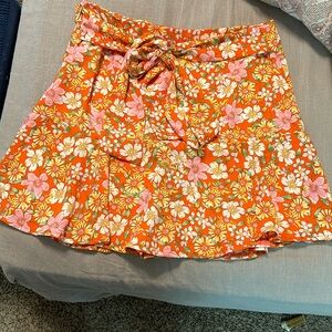 Orange floral skirt with built in shorts underneath
